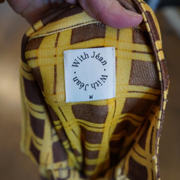 With Jean Andy Long Sleeve Button Front Check Dress Yellow M Clueless Y2K - Picture 6 of 7